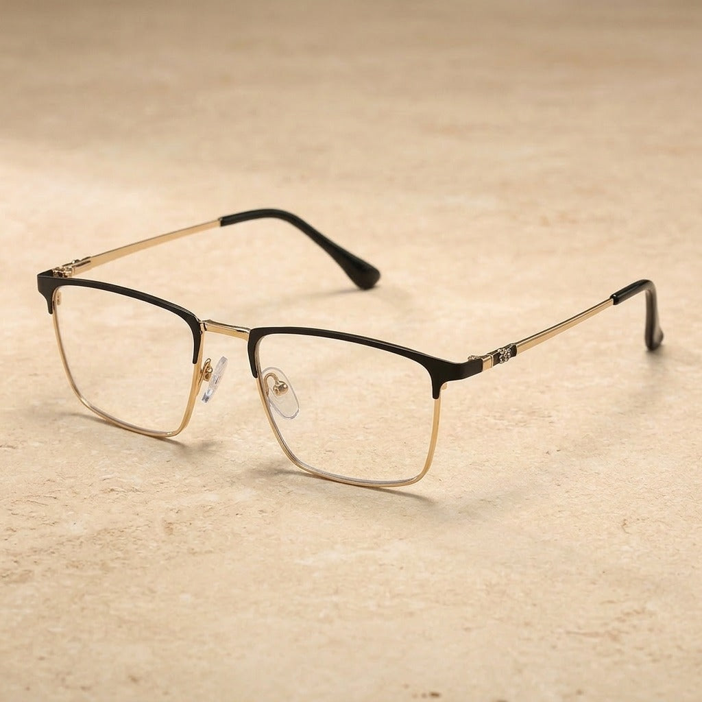 Kocolior Unisex Full Rim Square Alloy Eyeglasses 38007 - Gold Black