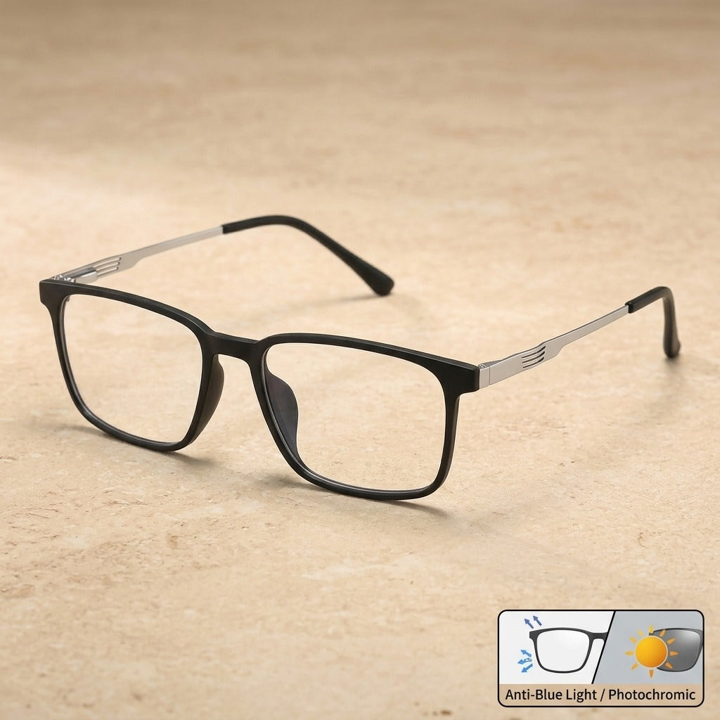 Kocolior Men's Full Rim Large Square Tr 90 Titanium Eyeglasses 3878 - Black White