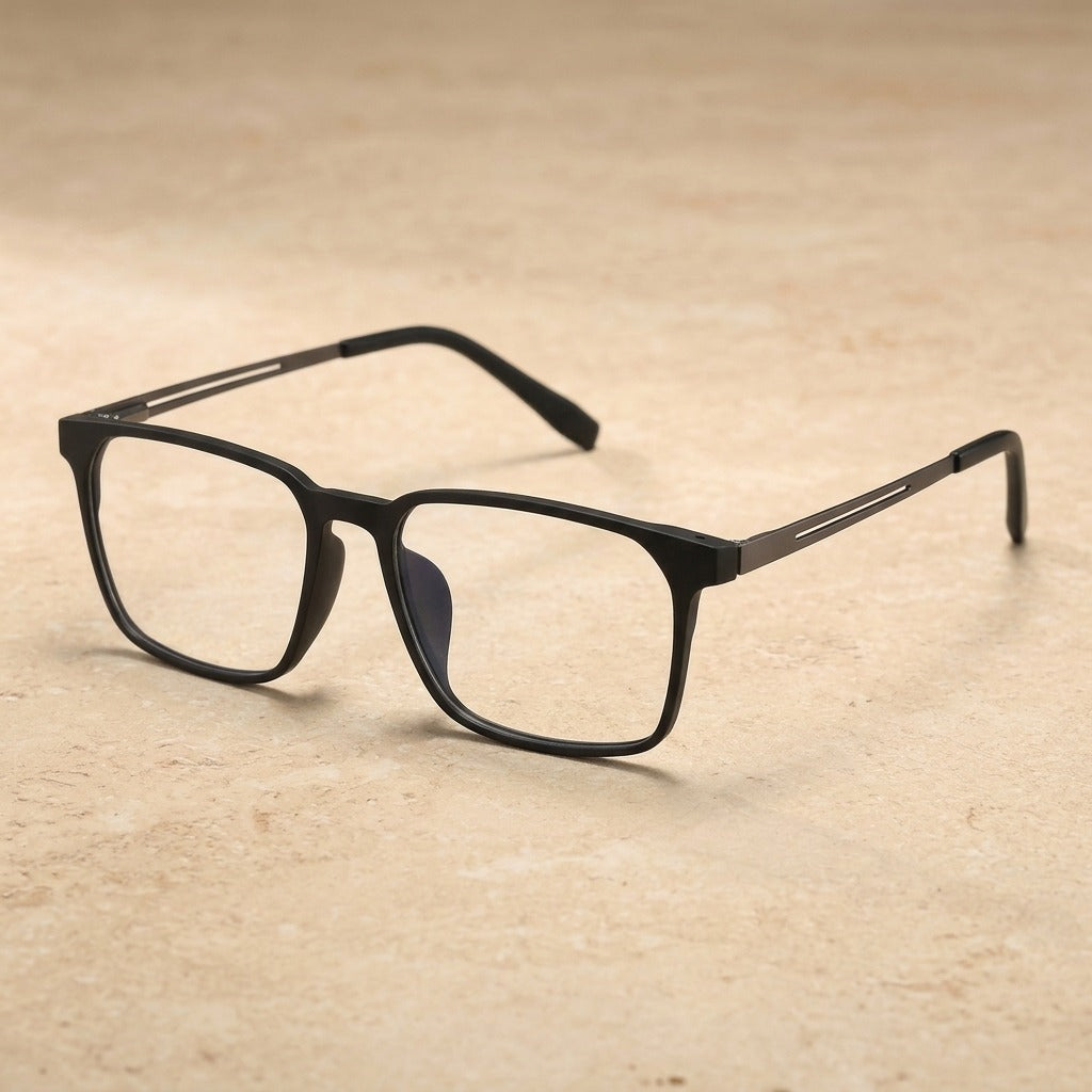 Kocolior Men's Full Rim Large Square Tr 90 Titanium Eyeglasses 3878 - Matte Black