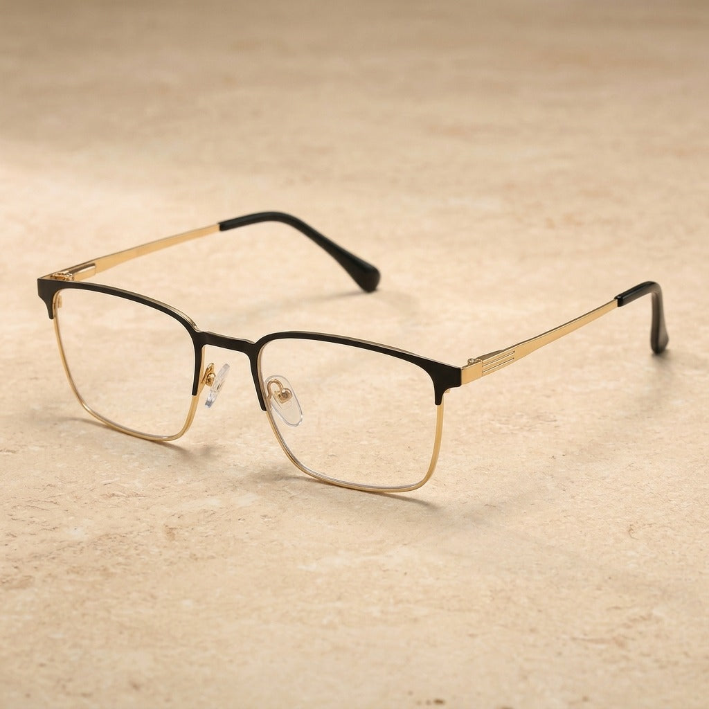 Kocolior Unisex Full Rim Rectangle Alloy Eyeglasses 39139 - Gold Black