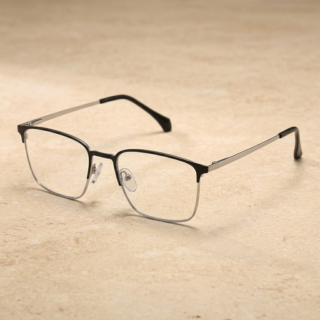 Kocolior Unisex Full Rim Rectangle Alloy Eyeglasses 39139 - Silver Black