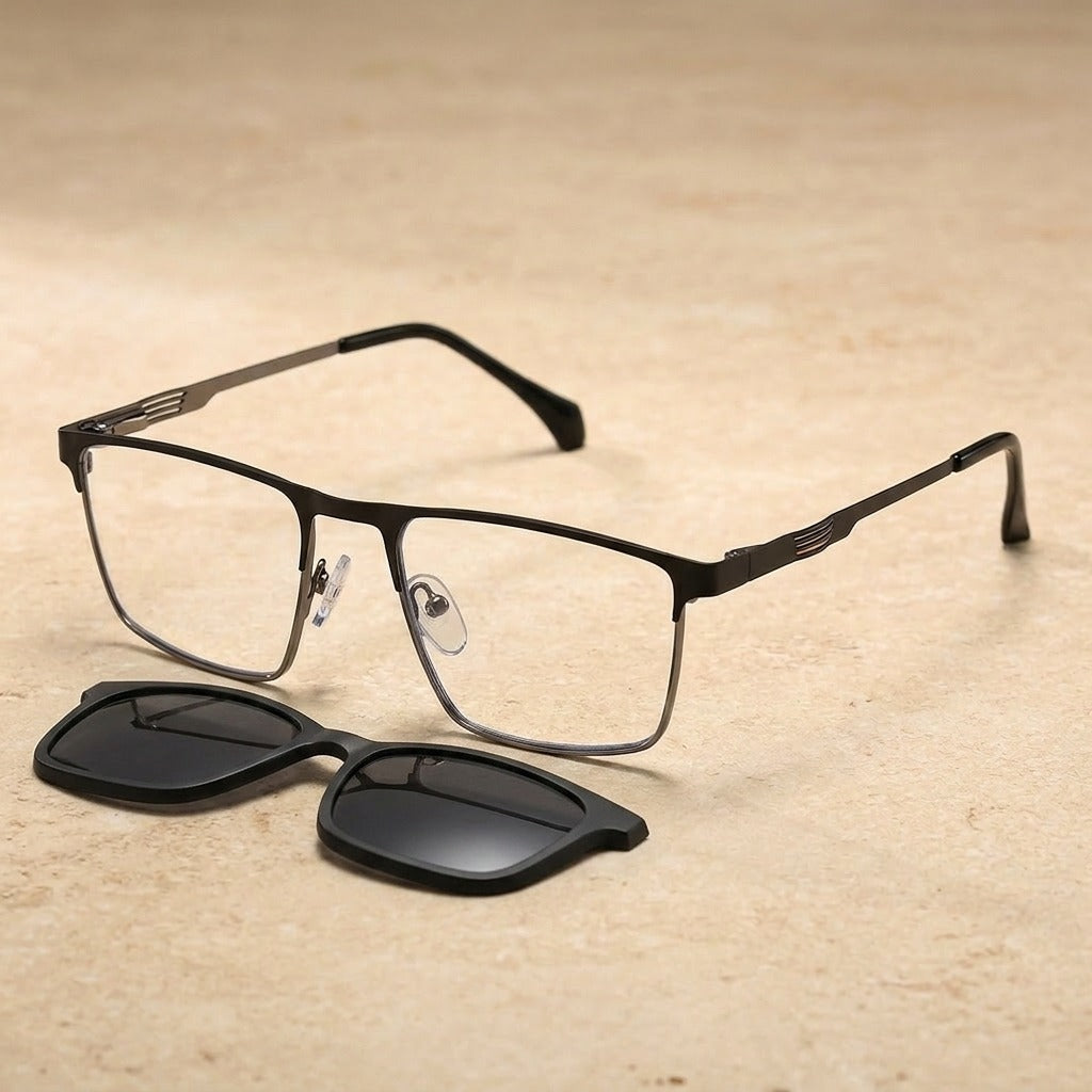 Kocolior Unisex Youth's Full Rim Square Tr 90 Eyeglasses Clip On Sunglasses 517362 - Black
