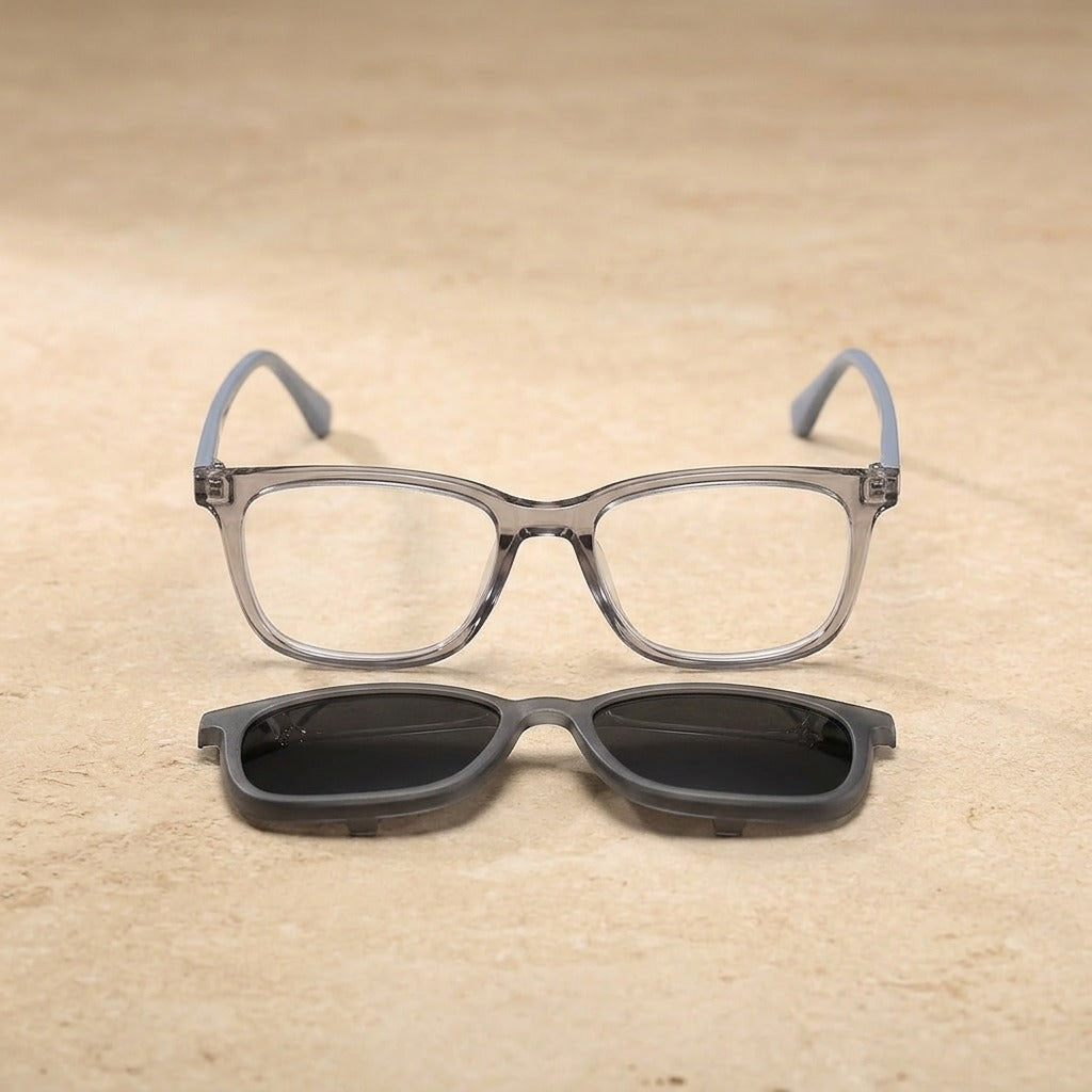 Kocolior Unisex Youth's Full Rim Square Tr 90 Eyeglasses Clip On Sunglasses 517362 - Gray
