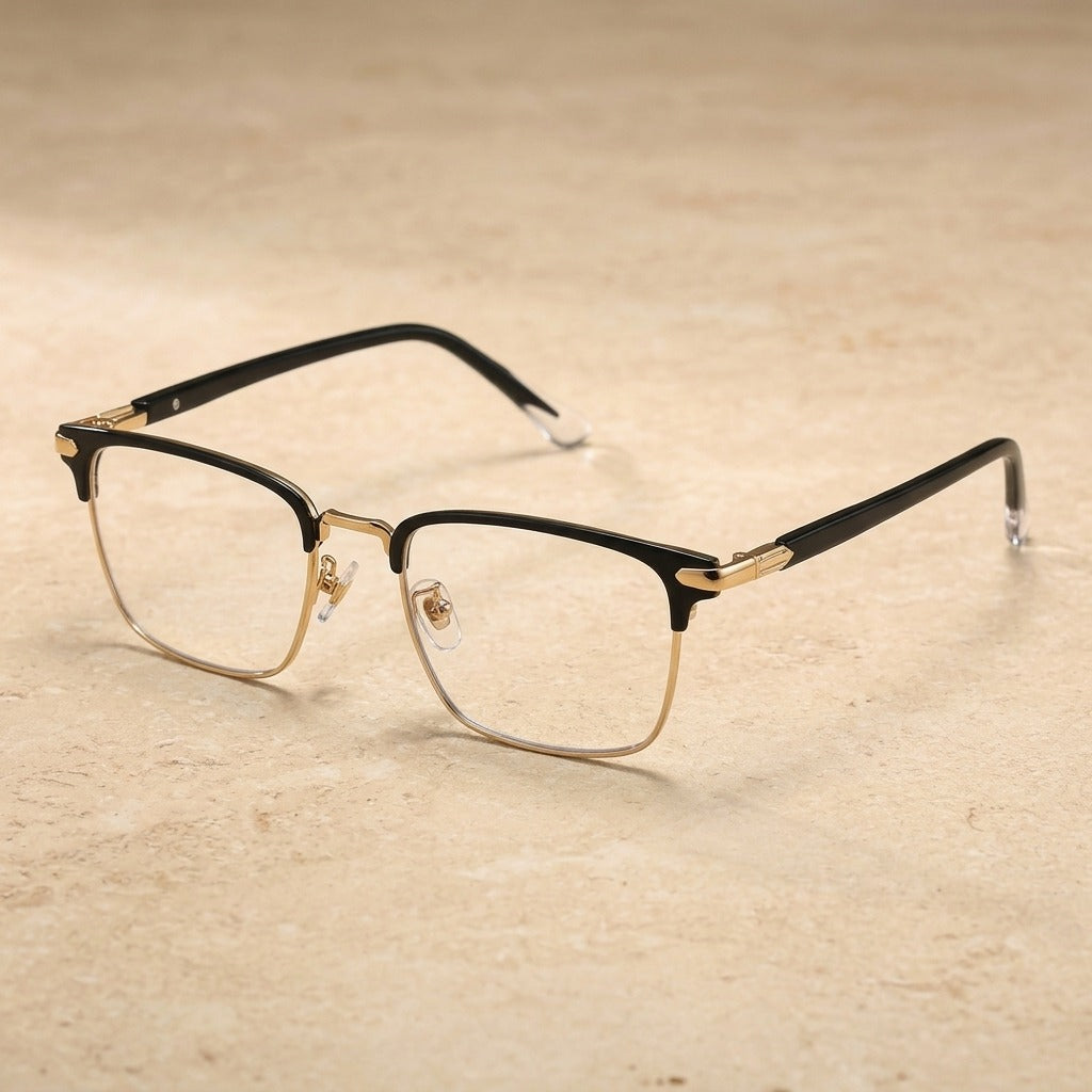 Kocolior Unisex Full Rim Square Acetate Titanium Alloy Eyeglasses 7509 - GOLD BLACK