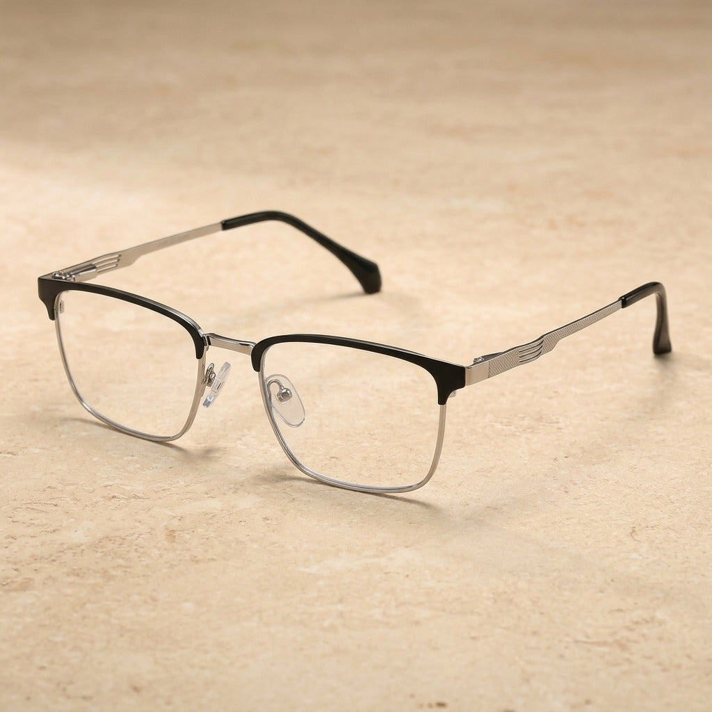 Kocolior Unisex Full Rim Square Acetate Titanium Alloy Eyeglasses 7509 - SILVER BLACK