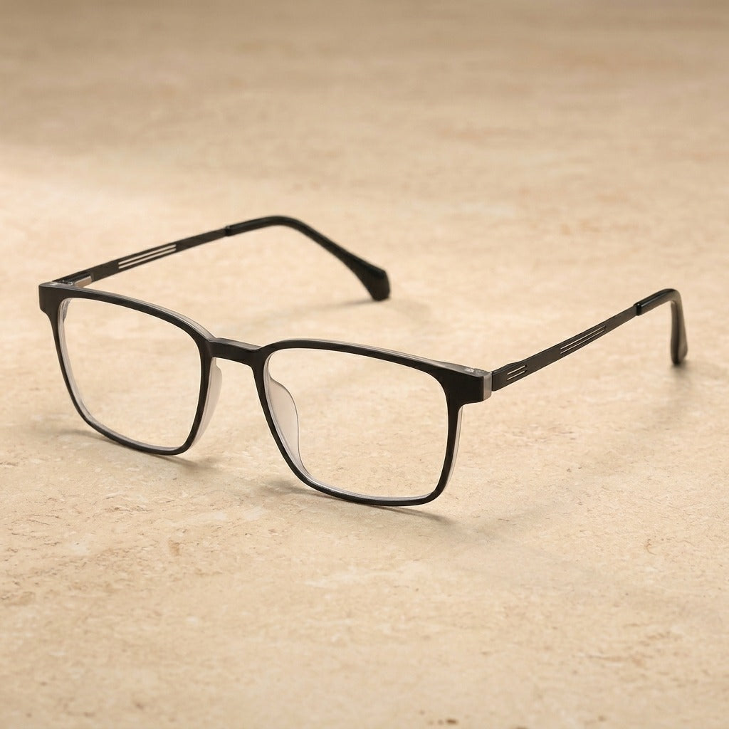 Kocolior Men's Full Rim Large Square Tr 90 Titanium Alloy Eyeglasses 8906 - Black Transparent