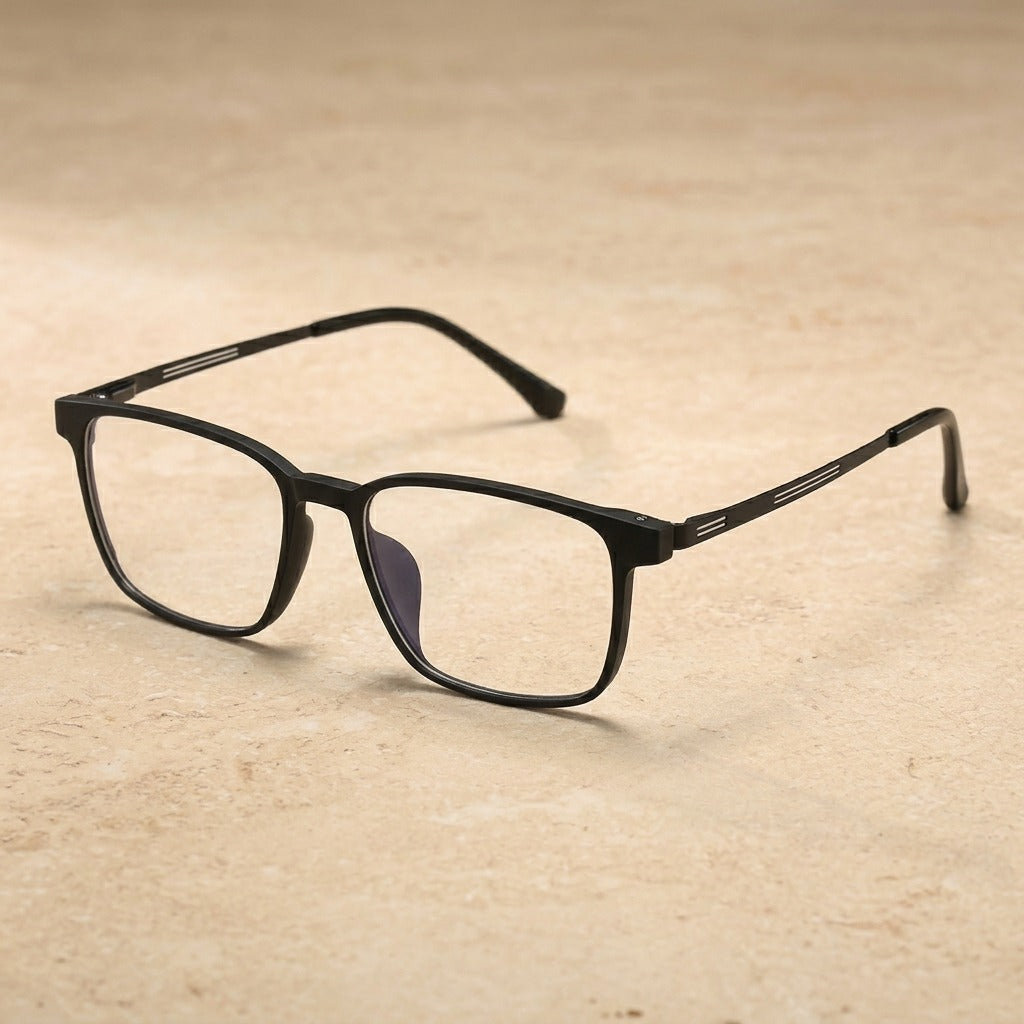 Kocolior Men's Full Rim Large Square Tr 90 Titanium Alloy Eyeglasses 8906 - Black