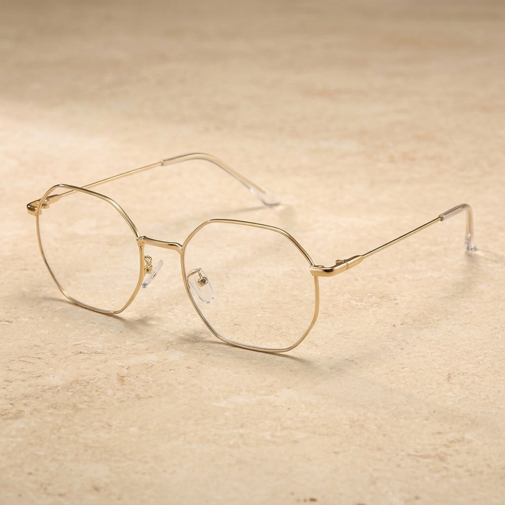 Kocolior Unisex Full Rim Polygon Titanium Alloy Eyeglasses 9039 - GOLD