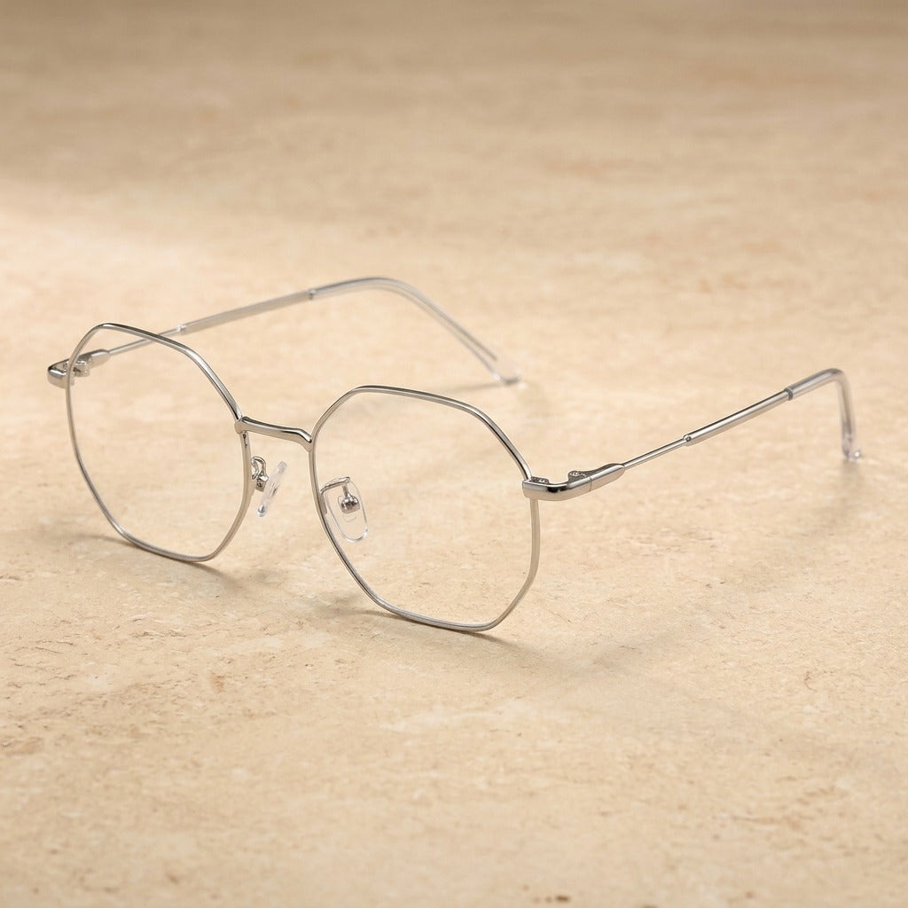 Kocolior Unisex Full Rim Polygon Titanium Alloy Eyeglasses 9039 - SILVER