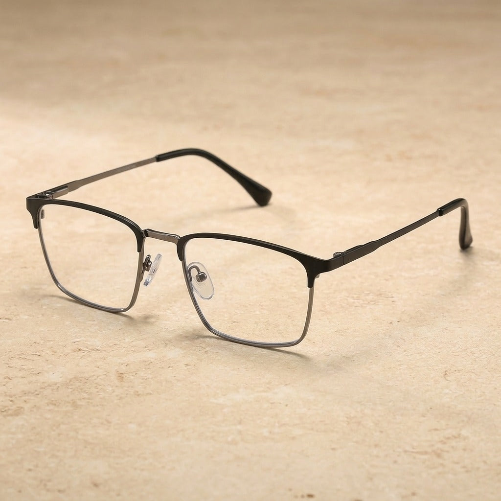 Kocolior Unisex Full Rim Square Acetate Alloy Brow Line Eyeglasses 9123 - Black Gun