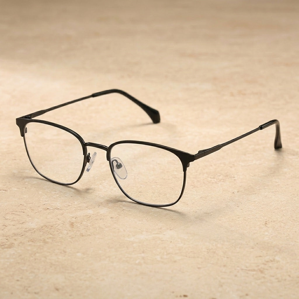 Kocolior Unisex Full Rim Square Acetate Alloy Brow Line Eyeglasses 9123 - Black