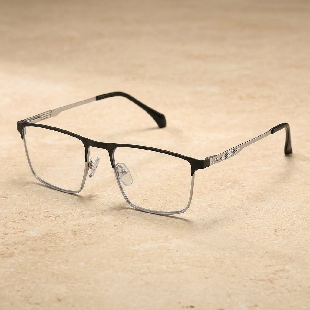 Kocolior Unisex Full Rim Square Alloy Hyperopic Reading Glasses 8835 - Black Silver