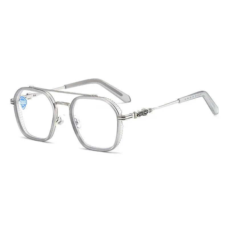 Kocolior Men's Full Rim Square Double Bridge Alloy Reading Glasses 82056 - Transparent