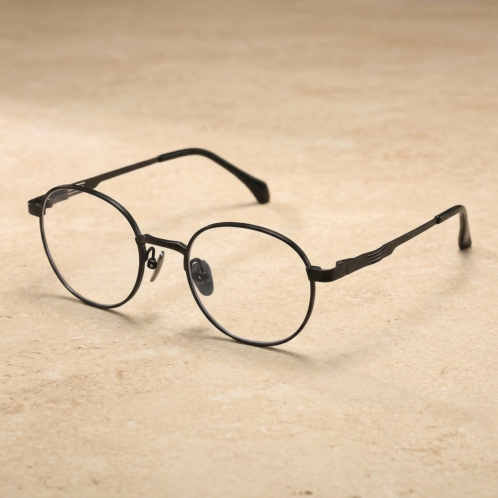 Kocolior Unisex Full Rim Small Round Titanium Eyeglasses 98022 - Black