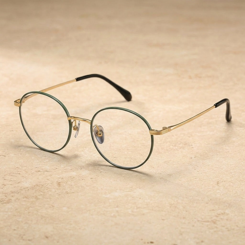 Kocolior Unisex Full Rim Small Round Titanium Eyeglasses 98022 - Green