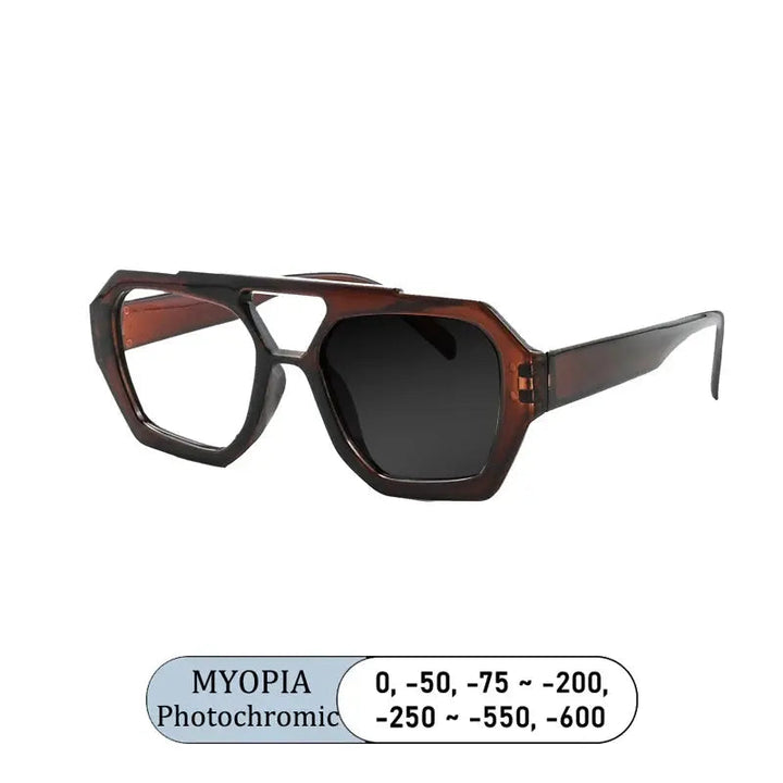 Kocolior Unisex Full Rim Polygon Double Bridge Tr 90 Reading Glasses 220033 - PHOTO Brown