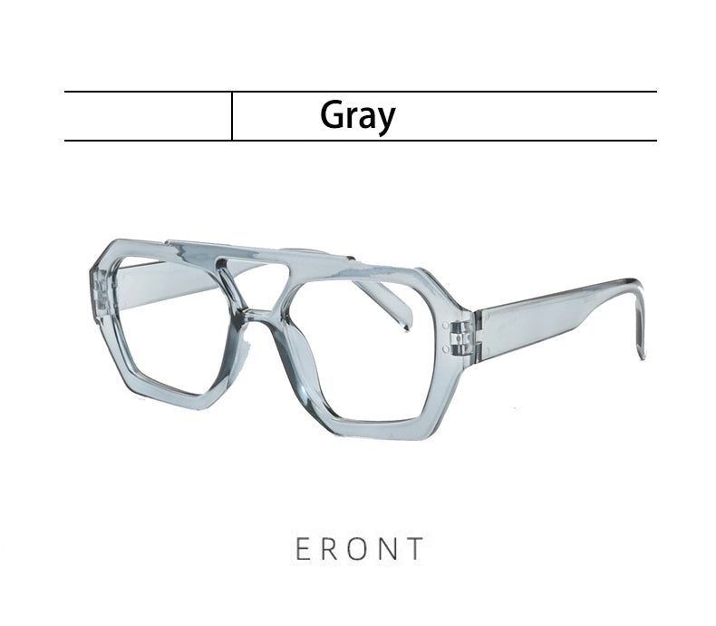 Kocolior Unisex Full Rim Polygon Double Bridge Tr 90 Reading Glasses 220033 - Gray