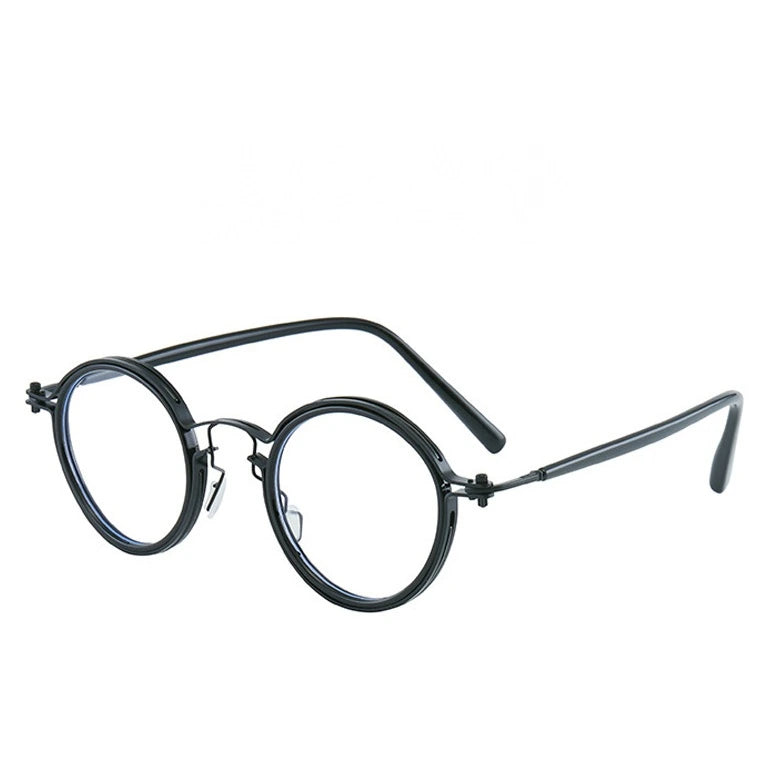 Kocolior Unisex Full Rim Round Alloy Acetate Hyperopic Reading Glasses 2203 - Black / 0