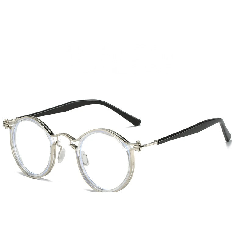 Kocolior Unisex Full Rim Round Alloy Acetate Hyperopic Reading Glasses 2203 - Silver / 0