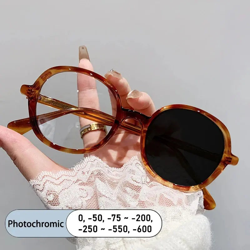 Kocolior Unisex Full Rim Round Tr 90 Alloy Photochromic Reading Glasses 422309 - PHOTO Leopard