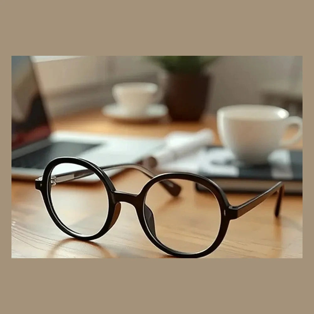 Kocolior Unisex Full Rim Round Tr 90 Alloy Photochromic Reading Glasses 422309 - PHOTO Transparent / Myopia-500