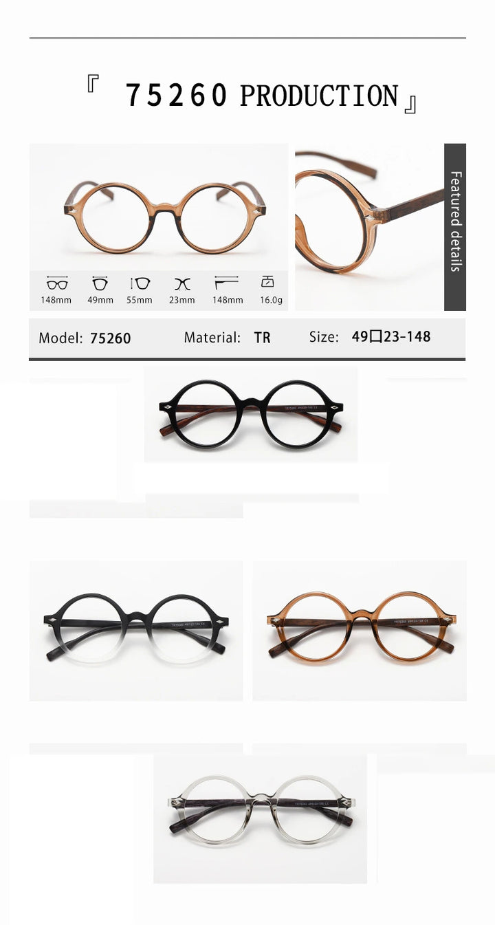Kocolior Unisex Full Rim Round Tr 90 Alloy Photochromic Reading Glasses 75260 - Size Chart