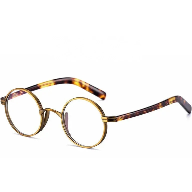 Kocolior Unisex Full Rim Small Round Titanium Hyperopic Reading Glasses 0881 - Bronze / 0
