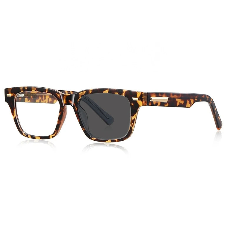 Kocolior Unisex Full Rim Square Acetate Photochromic Reading Glasses 421035 - PHOTO Leopard / +500
