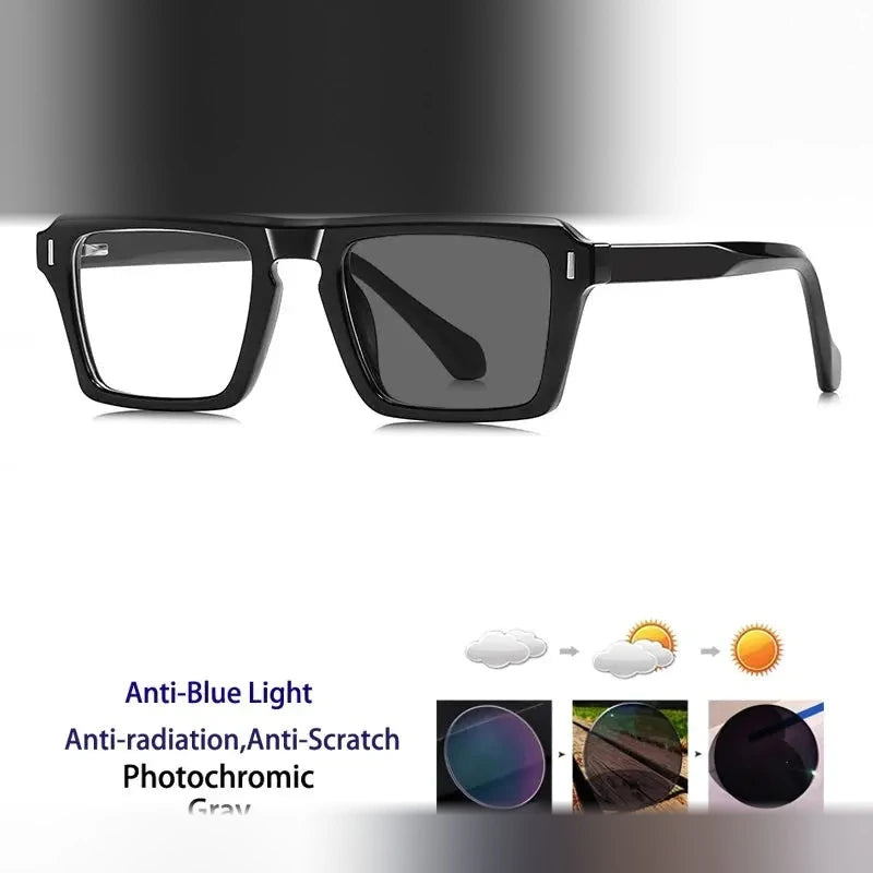 Kocolior Unisex Full Rim Square Brow Line Acetate Photochromic Reading Glasses 511049 - Photochromic Black / CHINA / +600