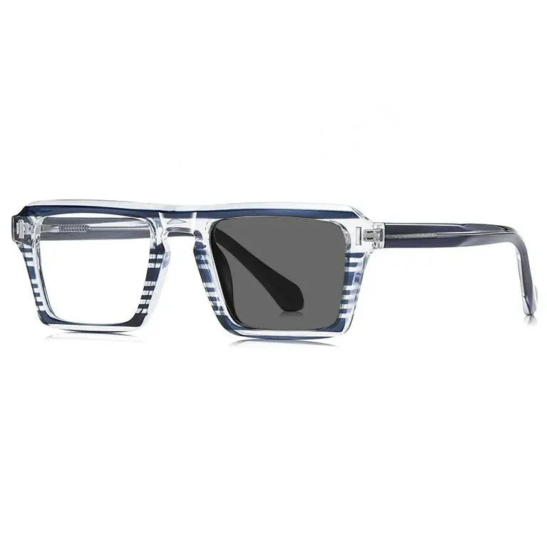 Kocolior Unisex Full Rim Square Brow Line Acetate Photochromic Reading Glasses 511049 - Photochromic Stripe / CHINA / 0