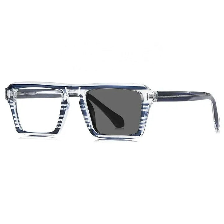 Kocolior Unisex Full Rim Square Brow Line Acetate Photochromic Reading Glasses 511049 - Photochromic Stripe / CHINA / 0
