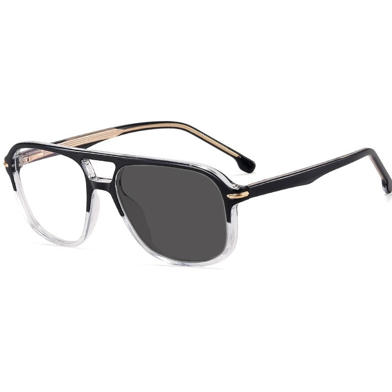 Kocolior Unisex Full Rim Square Double Bridge Tr 90 Titanium Photochromic Reading Glasses 821206 - PHOTO Black White / +350