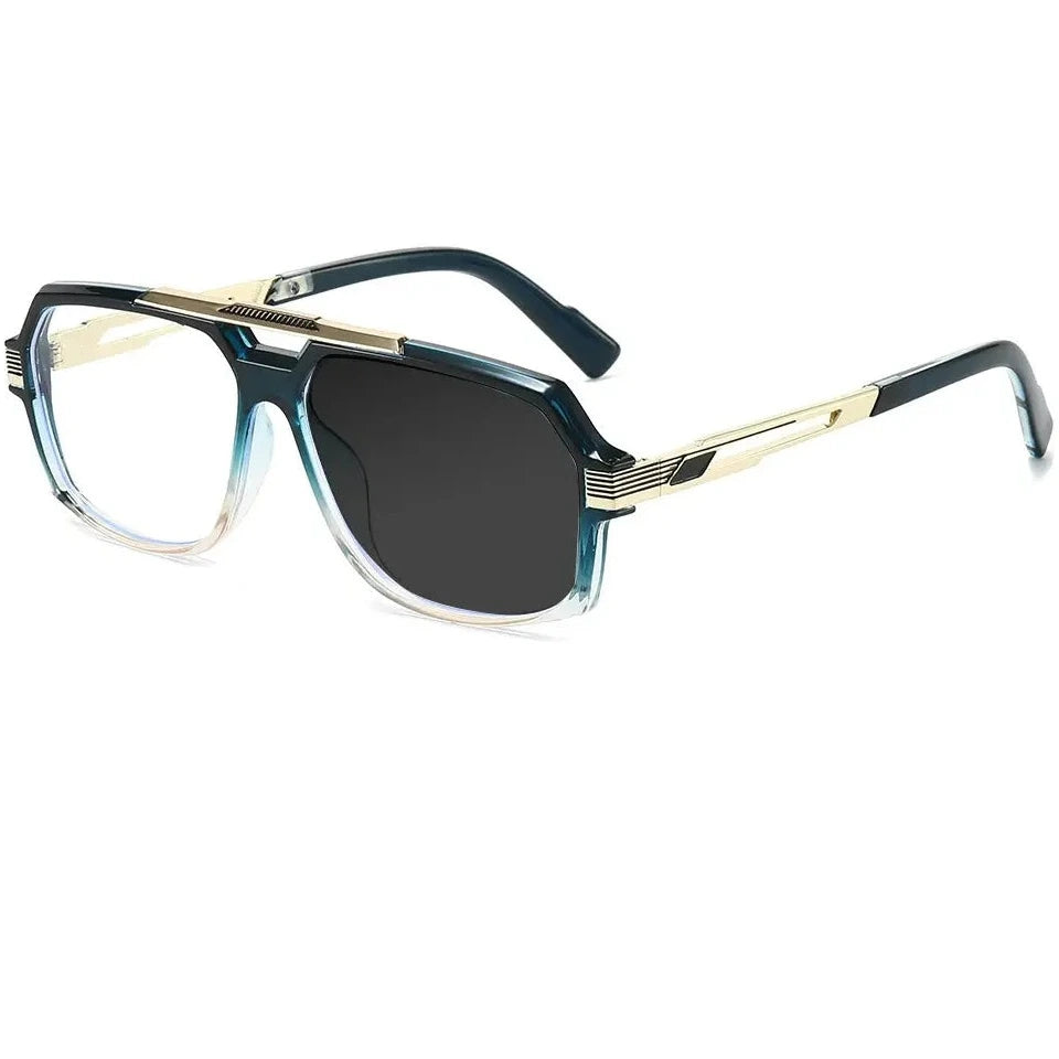 Kocolior Unisex Full Rim Square Double Bridge Tr 90 Alloy Photochromic Reading Glasses 242268 - PHOTO Blue / Myopia-100