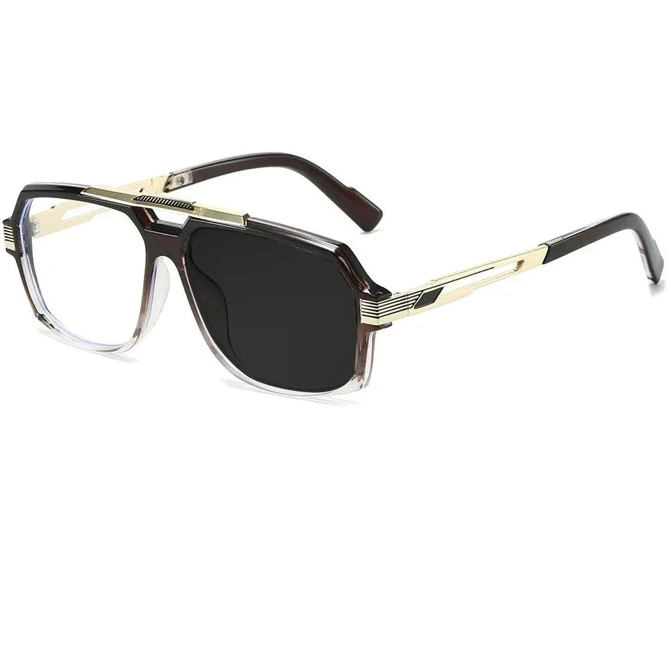 Kocolior Unisex Full Rim Square Double Bridge Tr 90 Alloy Photochromic Reading Glasses 242268 - PHOTO Tea / Myopia-200