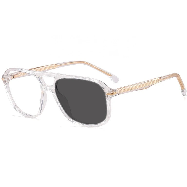 Kocolior Unisex Full Rim Square Double Bridge Tr 90 Titanium Photochromic Reading Glasses 821206 - PHOTO Transparent / +500