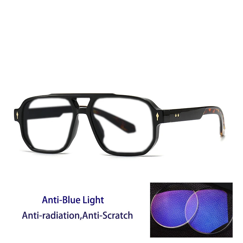 Kocolior Unisex Full Rim Square Double Bridge Tr 90 Alloy Reading Glasses 76061 - Black Leopard