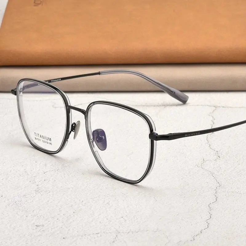 Kocolior Unisex Full Rim Square Titanium Acetate Eyeglasses V7011 - Black
