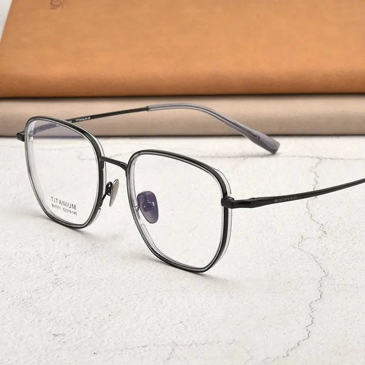 Kocolior Unisex Full Rim Square Titanium Acetate Eyeglasses V7011 - Black