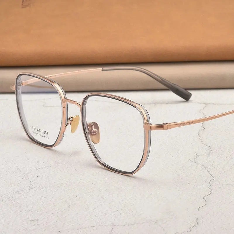 Kocolior Unisex Full Rim Square Titanium Acetate Eyeglasses V7011 - Gray Gold