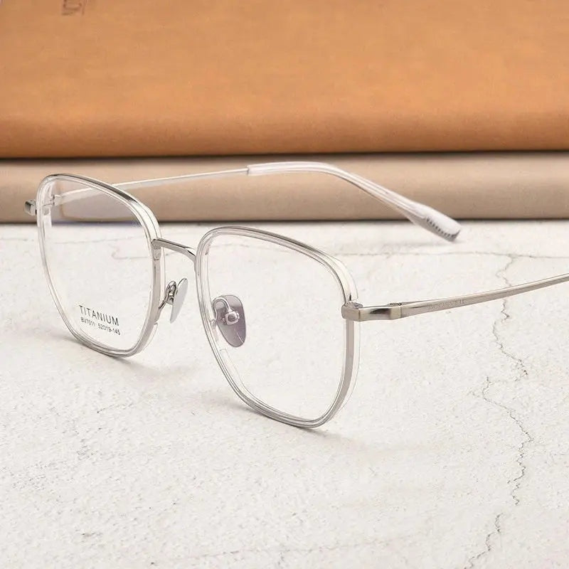 Kocolior Unisex Full Rim Square Titanium Acetate Eyeglasses V7011 - Silver