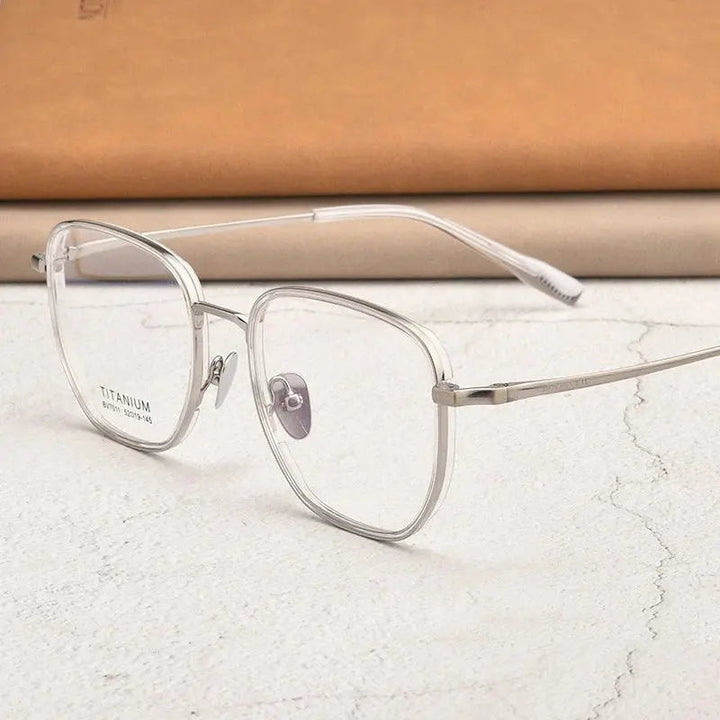 Kocolior Unisex Full Rim Square Titanium Acetate Eyeglasses V7011 - Silver