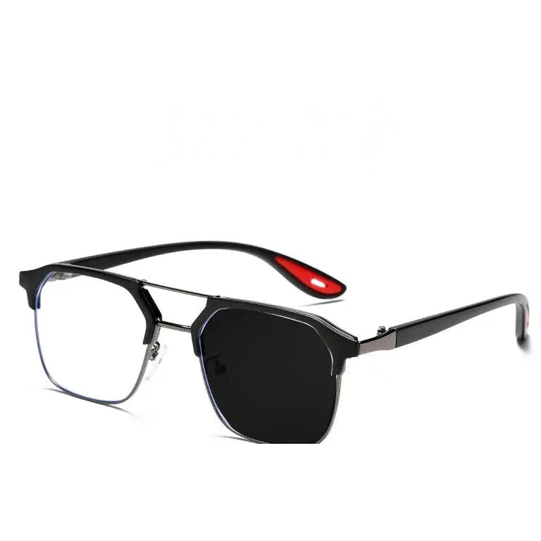Kocolior Unisex Full Rim Square Tr 90 Alloy Double Bridge Photochromic Reading Glasses 968329 - PHOTO Black / Myopia-450