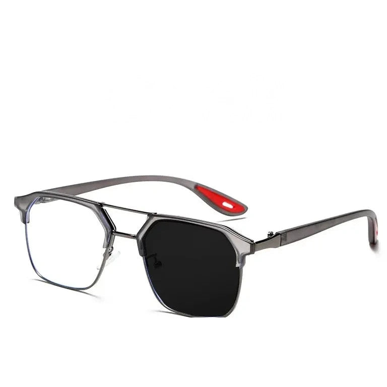 Kocolior Unisex Full Rim Square Tr 90 Alloy Double Bridge Photochromic Reading Glasses 968329 - PHOTO Gray / Myopia-250
