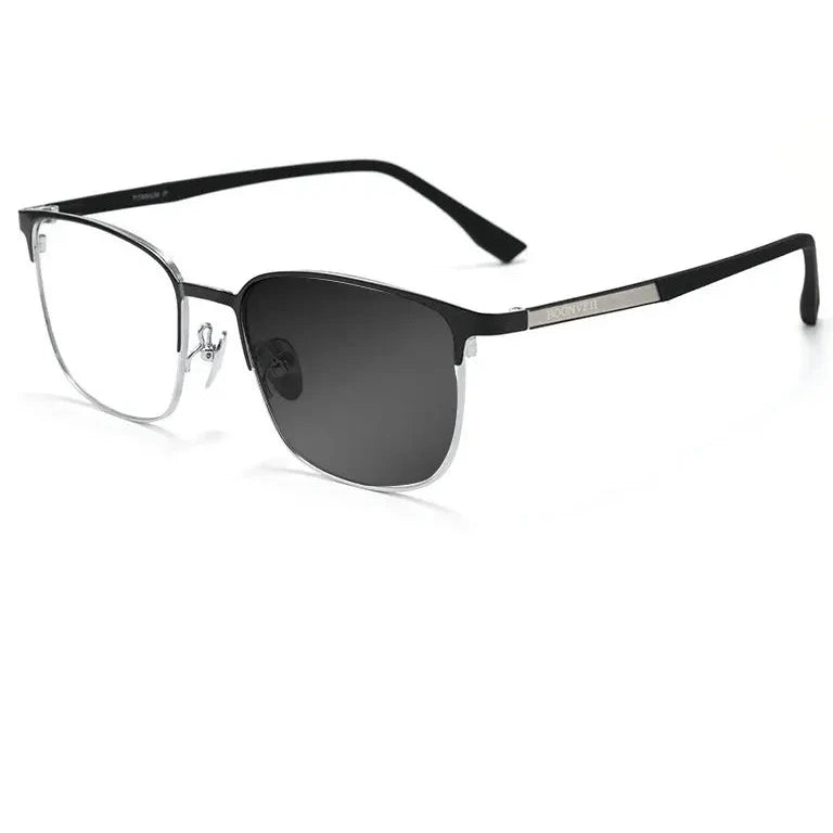 Kocolior Unisex Full Rim Square Tr 90 Alloy Photochromic Reading Glasses 461018 - PHOTO Black Silver / Myopia-450