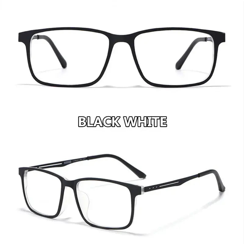 Kocolior Unisex Full Rim Square Tr 90 Titanium Hyperopic Reading Glasses F3003 - Black White