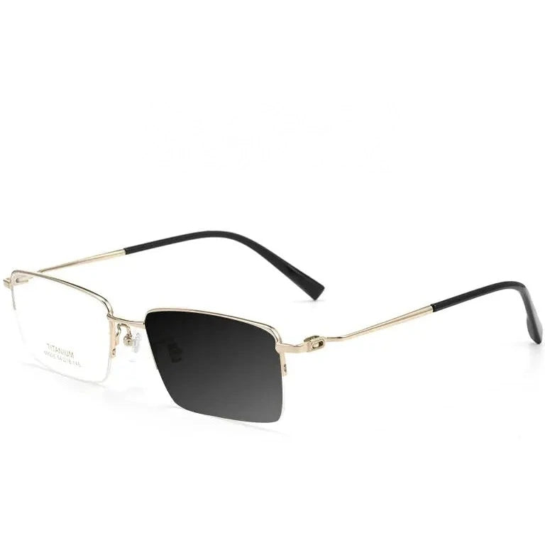 Kocolior Unisex Semi Rim Square Titanium Photochromic Reading Glasses 69908 - PHOTO Gold / Myopia-150