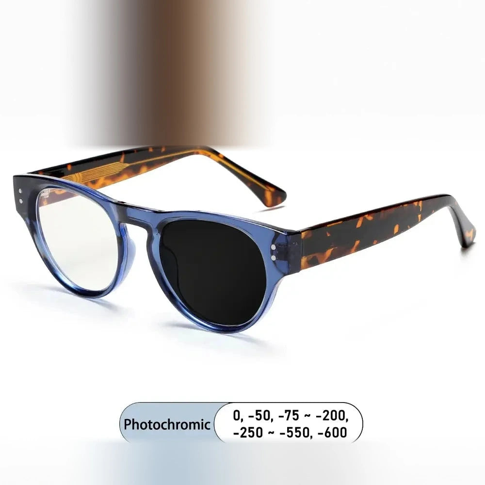 Kocolior Women's Full Rim Round Acetate Alloy Photochromic Reading Glasses 682528 - PHOTO Blue / 0