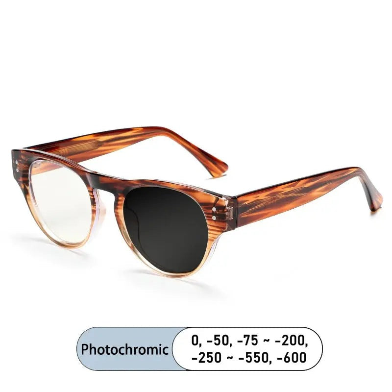 Kocolior Women's Full Rim Round Acetate Alloy Photochromic Reading Glasses 682528 - PHOTO Tea