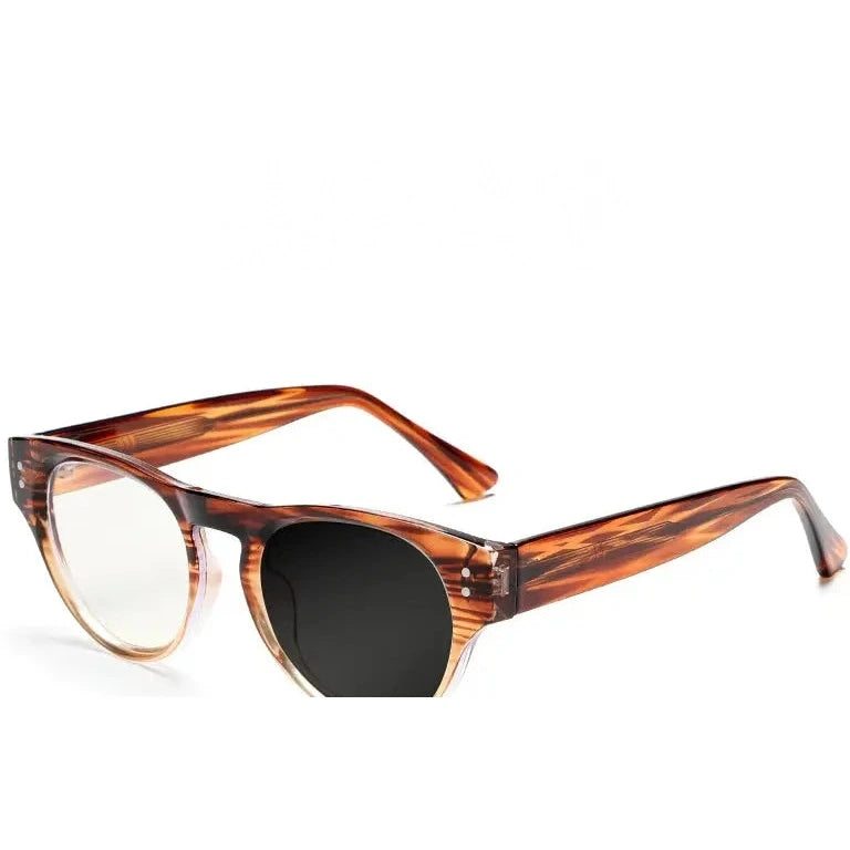 Kocolior Women's Full Rim Round Acetate Alloy Photochromic Reading Glasses 682528 - PHOTO Tea / Myopia-150