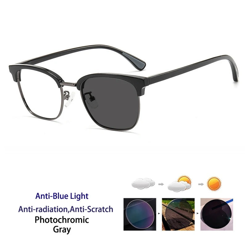 Kocolior Women's Full Rim Round Tr 90 Acetate Photochromic Reading Glasses 715098 - PHOTO Black Gun